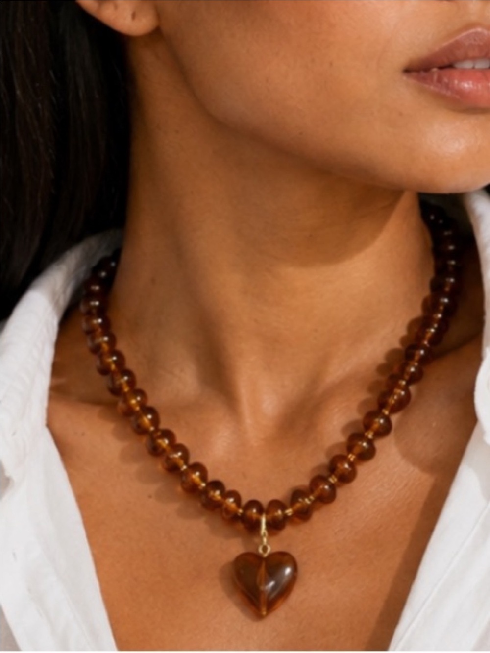 New! Brown Beaded Heart Pendant Necklace NWOT 5023